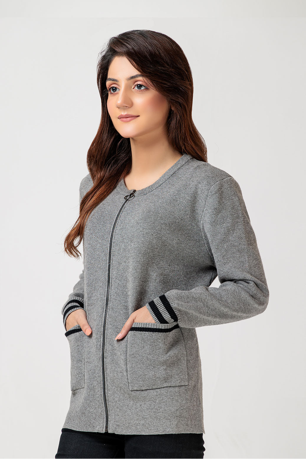 GRAY-ZIPPER FULL SLEEVE-SWEATERS (22V-012-64)