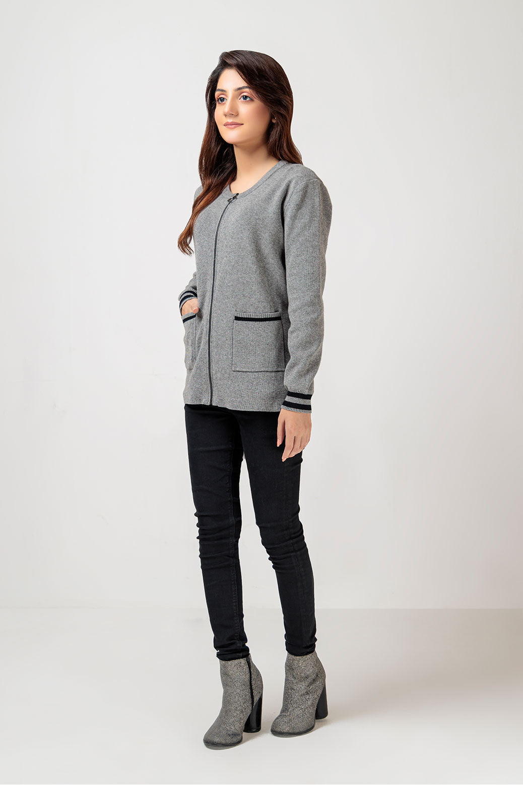 GRAY-ZIPPER FULL SLEEVE-SWEATERS (22V-012-64)