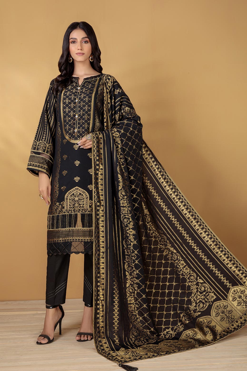 BLACK-JACQUARD-3 PIECE SUIT (ABNW223P01)