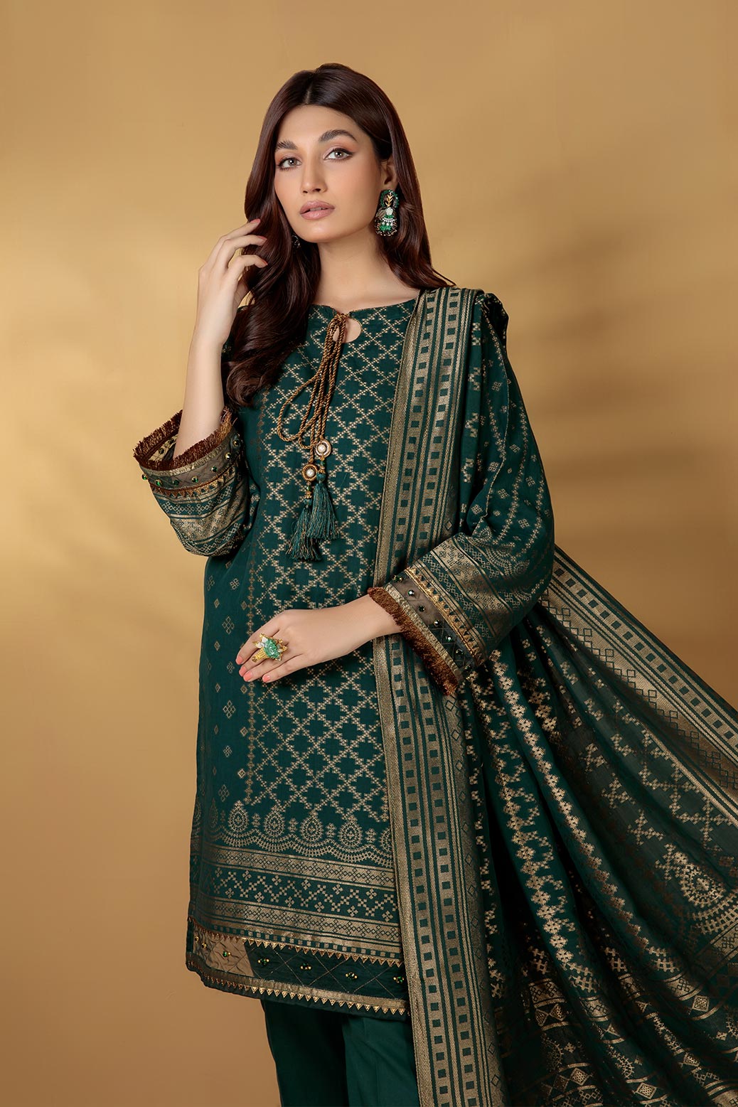 GREEN-JACQUARD-3 PIECE SUIT (ABNW223P02)