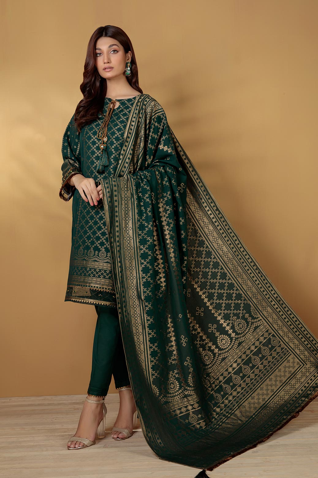 GREEN-JACQUARD-3 PIECE SUIT (ABNW223P02)