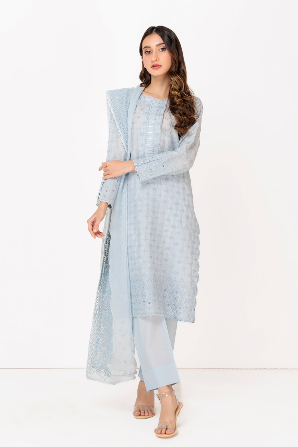 GRAY-CHIKANKARI-3 PIECE-SUIT (BRSK223P11)