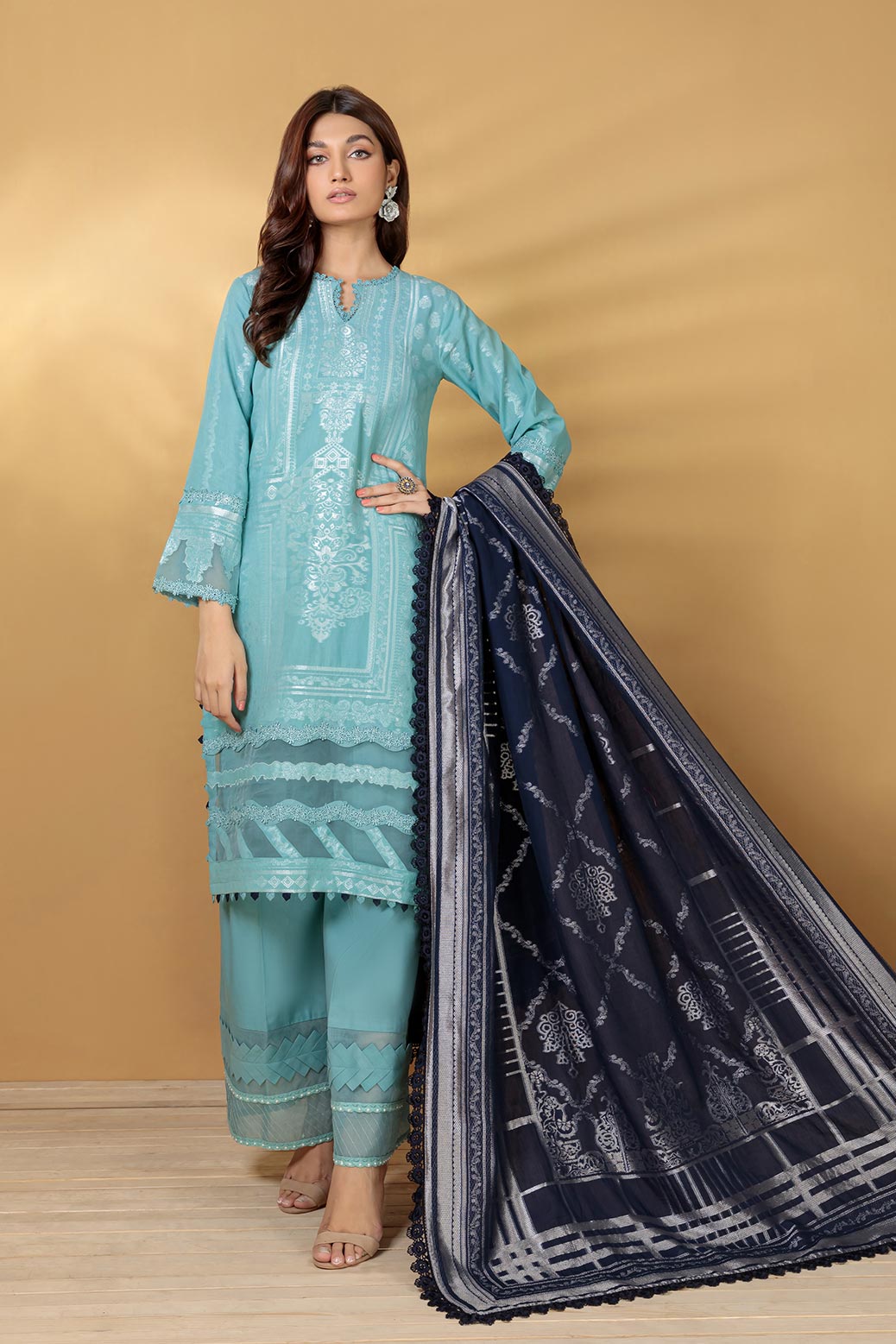 TURQS-JACQUARD-3 PIECE SUIT (HBNW223P03)