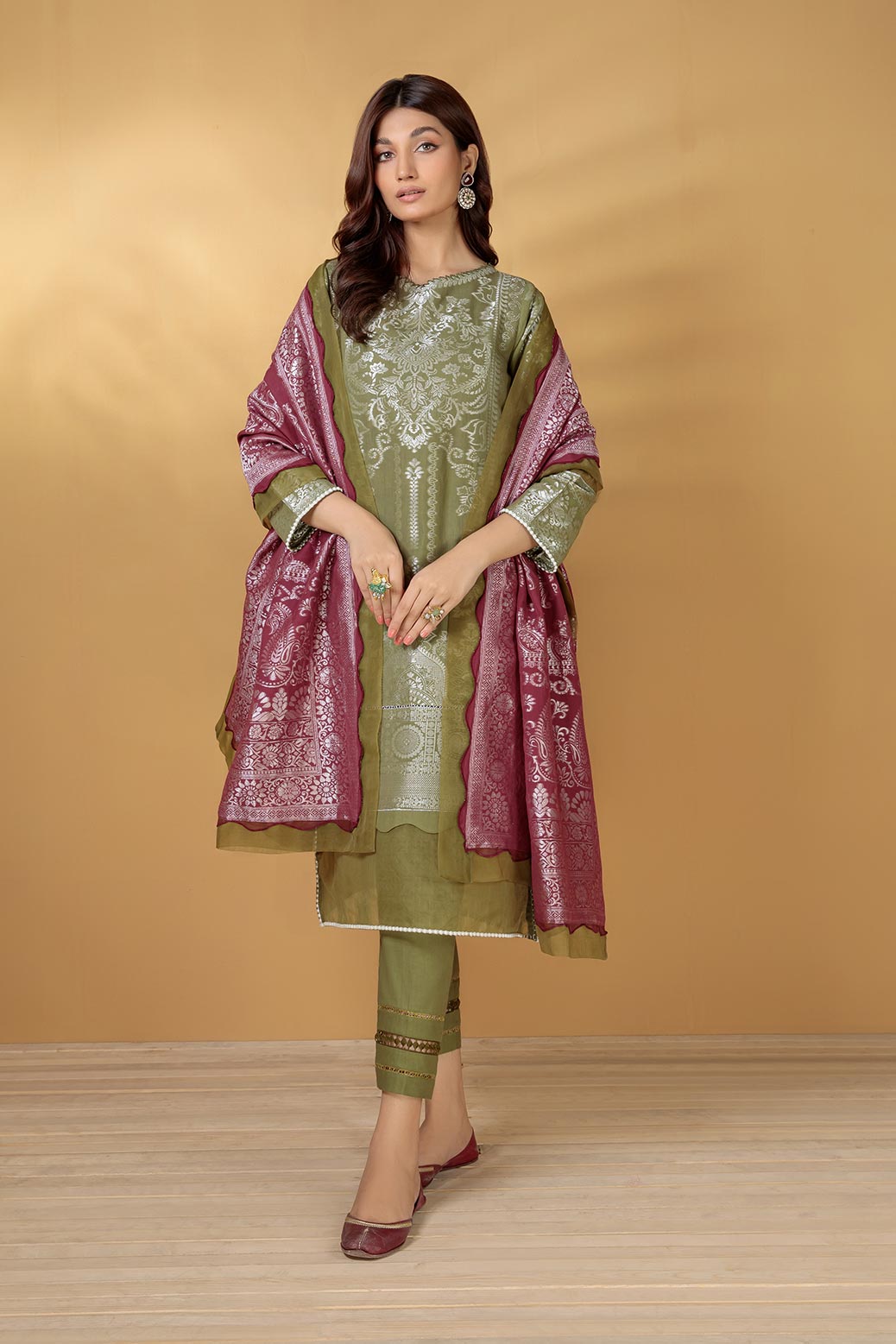 GREEN-JACQUARD-3 PIECE SUIT (HBNW223P04)