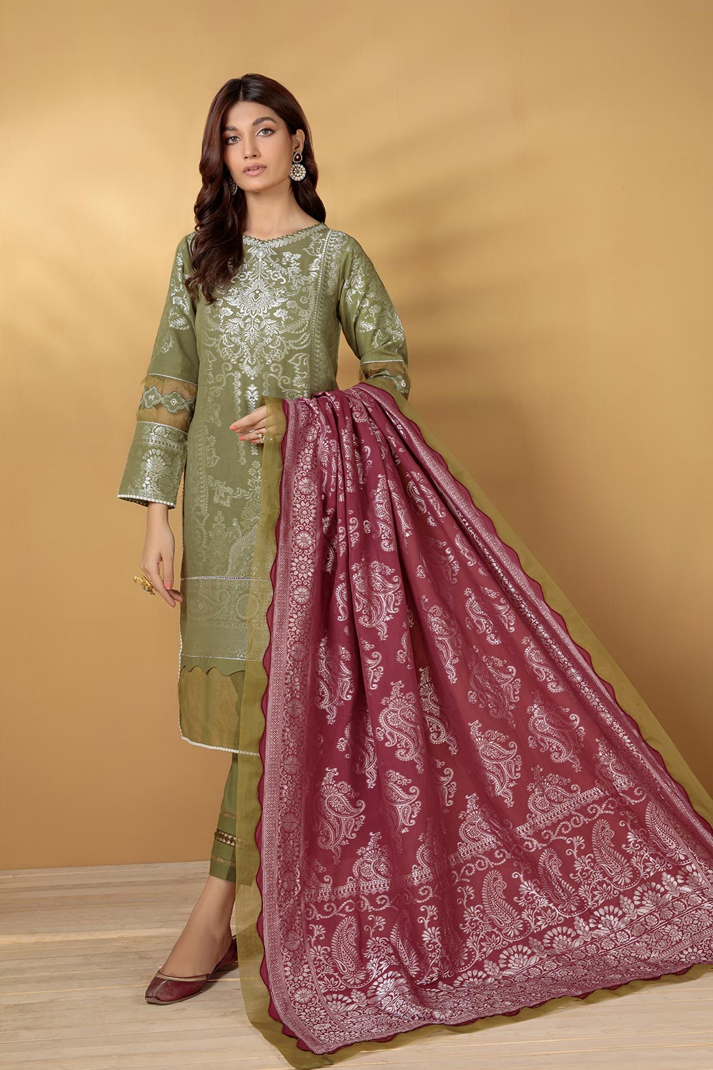 GREEN-JACQUARD-3 PIECE SUIT (HBNW223P04)