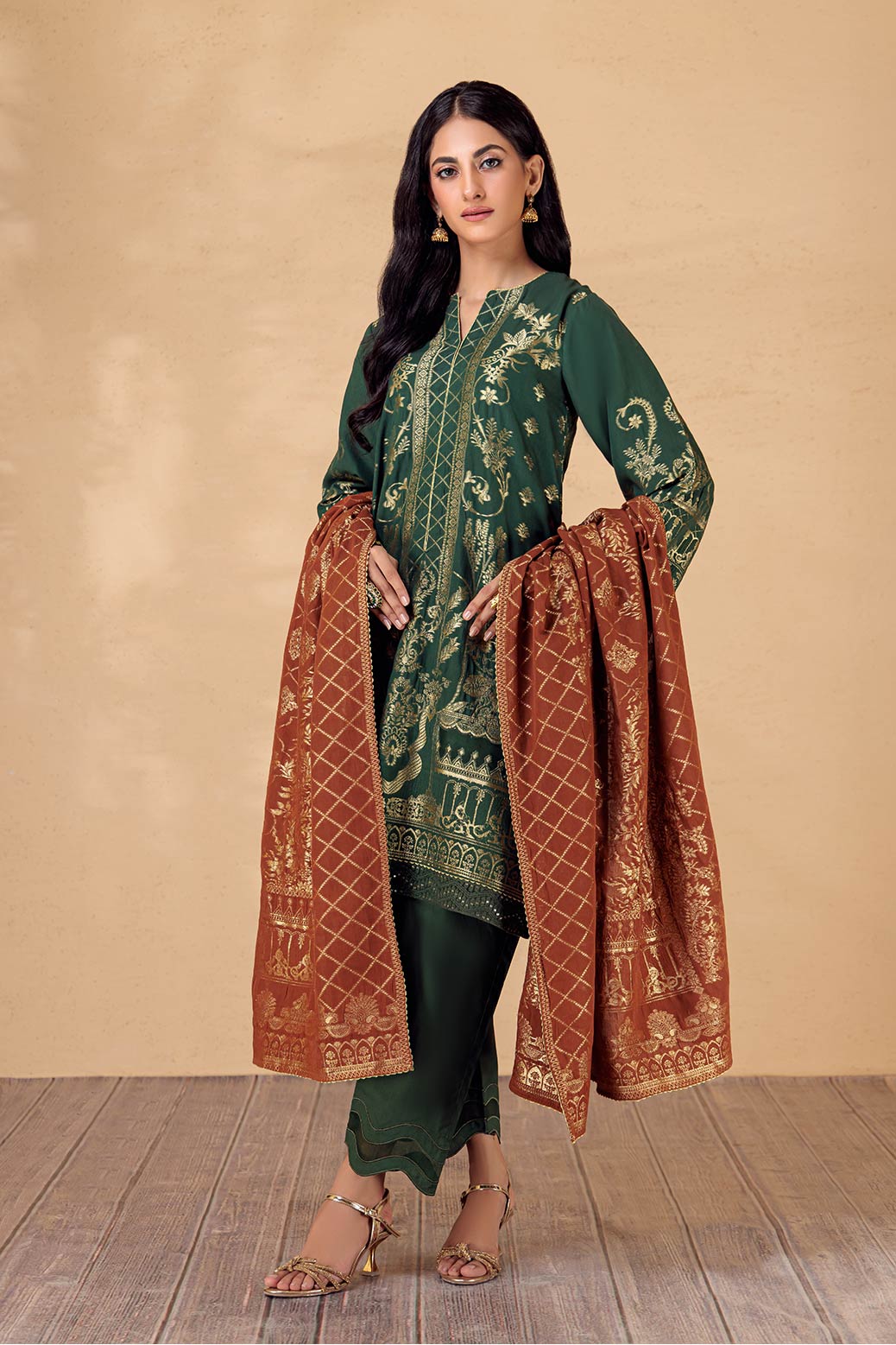 GREEN-JACQUARD-3 PIECE-SUIT (HBNW22T3P3)