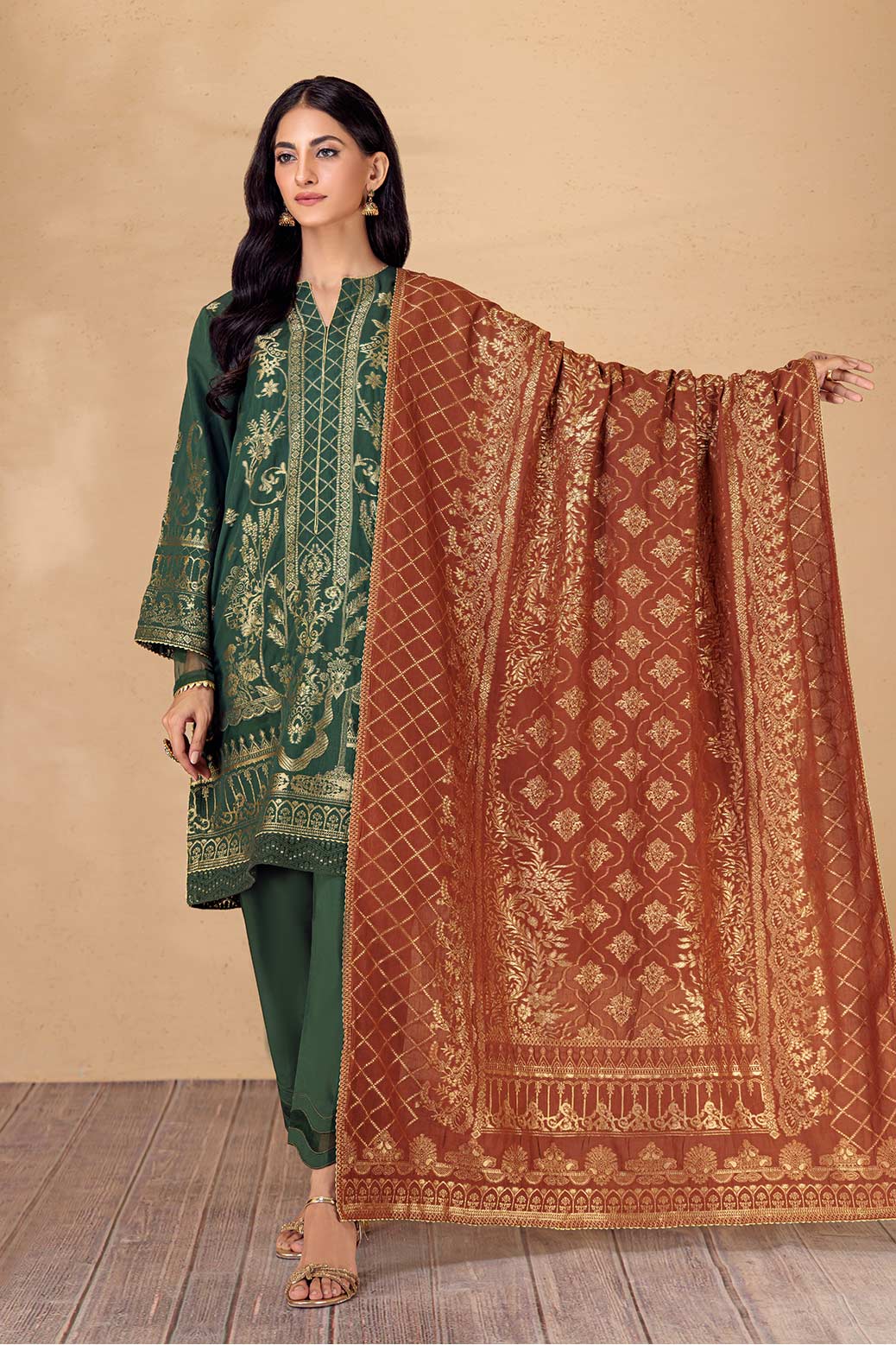 GREEN-JACQUARD-3 PIECE-SUIT (HBNW22T3P3)