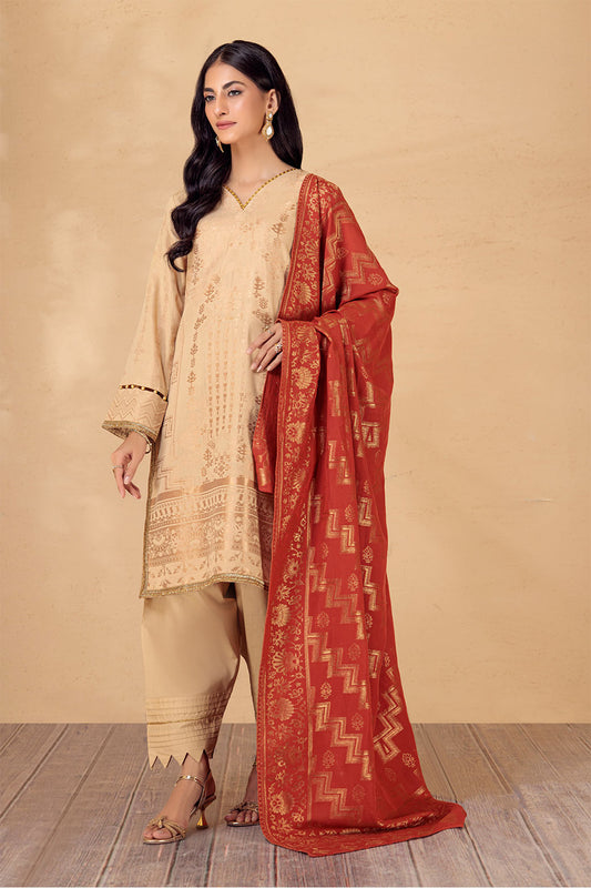 BEIGE-JACQUARD-3 PIECE-SUIT (HBNW22T3P4)