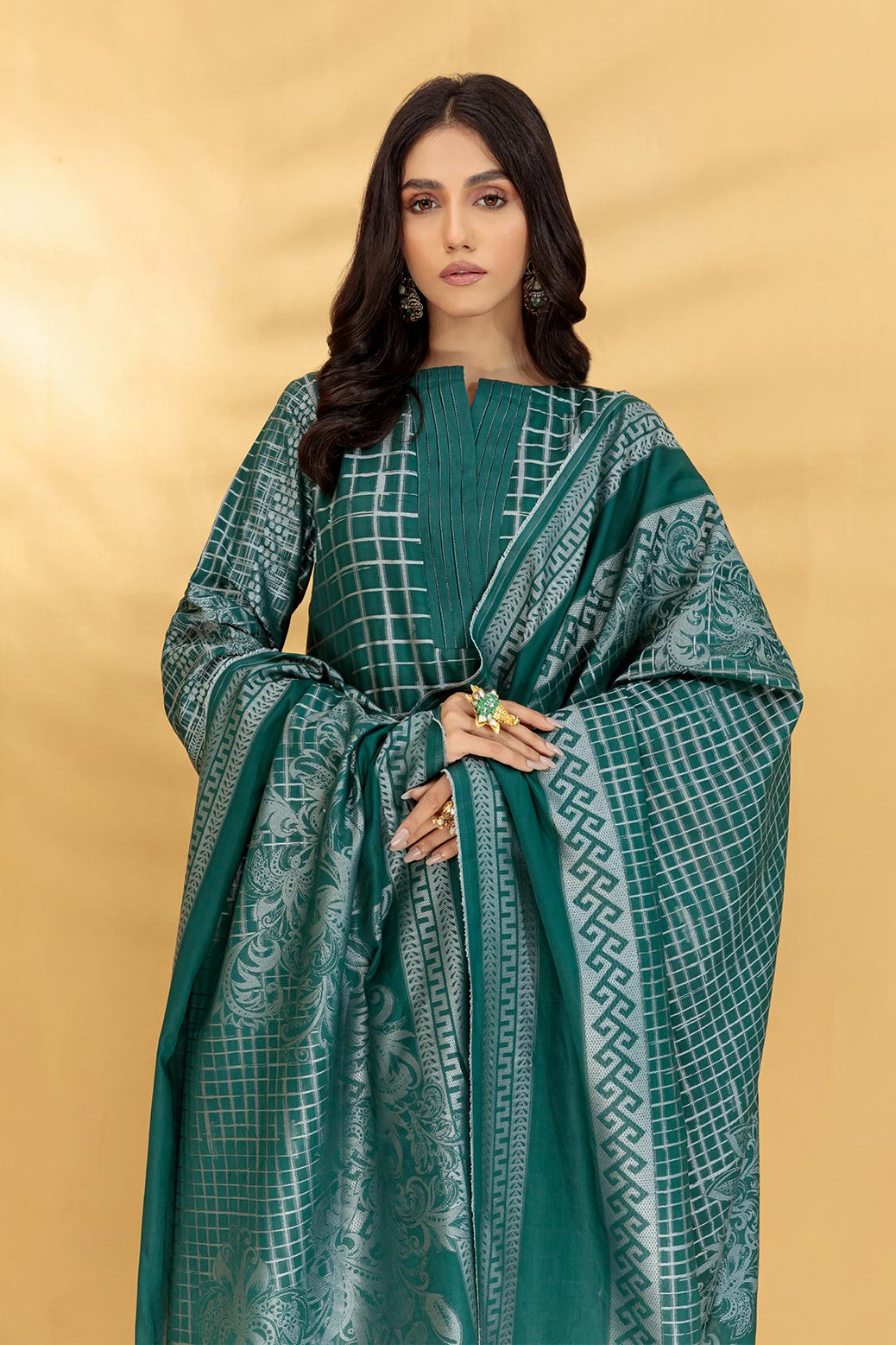 GREEN-JACQUARD-3 PIECE-SUIT (JRW223P01)