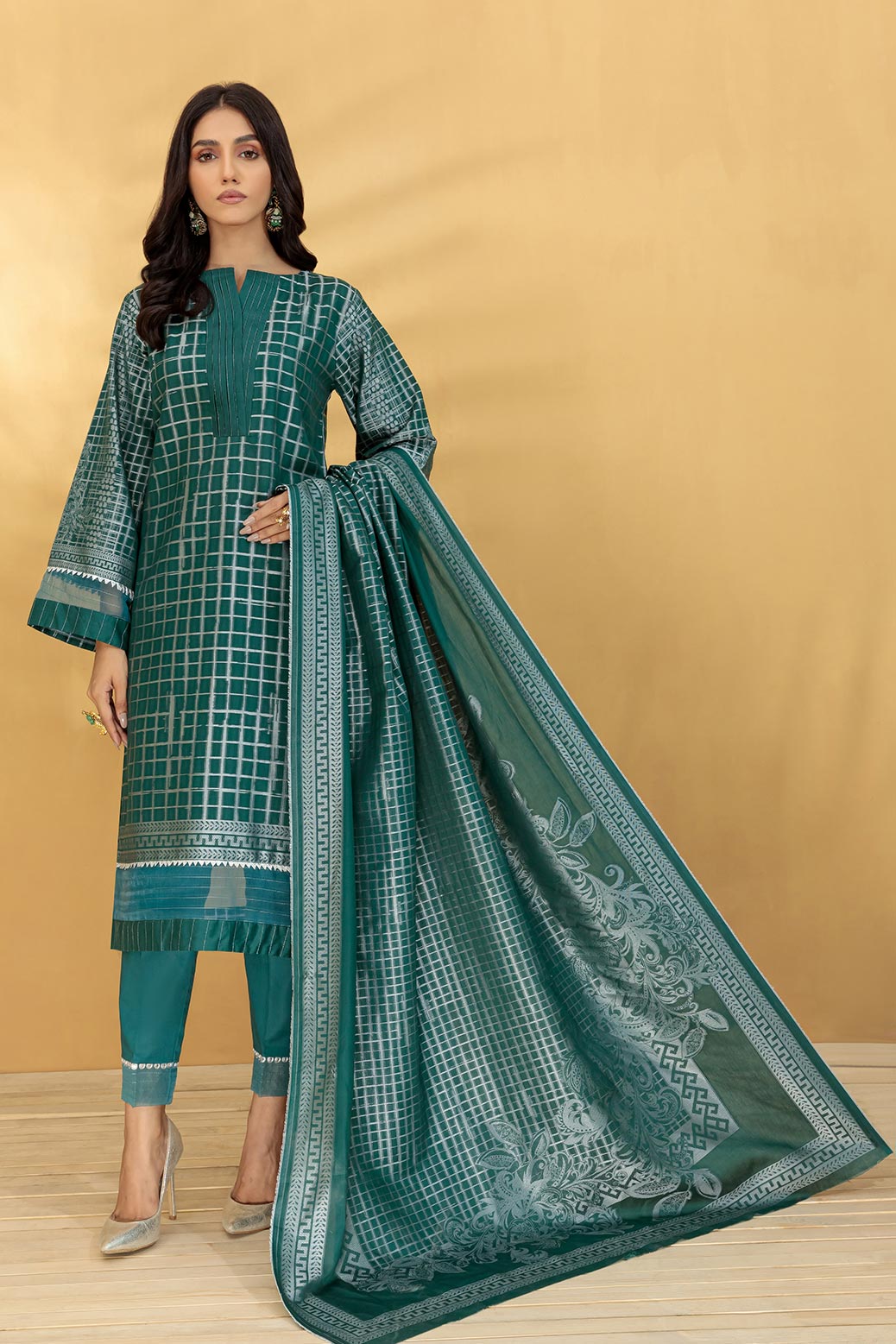 GREEN-JACQUARD-3 PIECE-SUIT (JRW223P01)