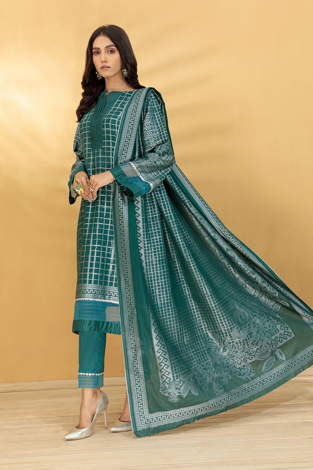 GREEN-JACQUARD-3 PIECE-SUIT (JRW223P01)