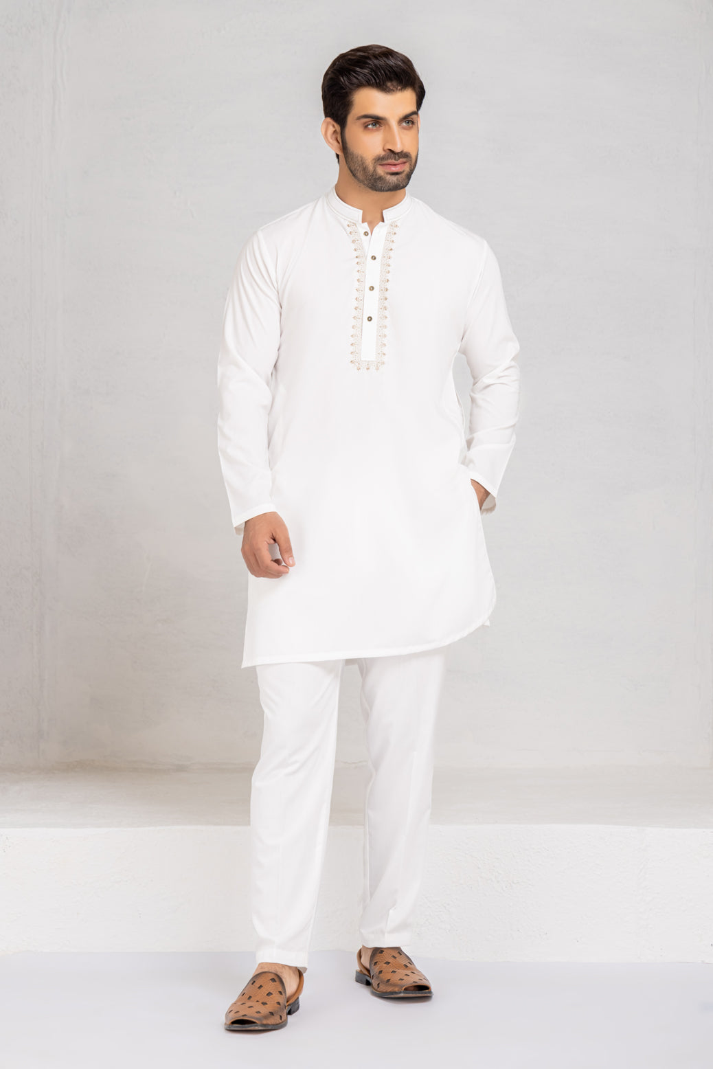 O-WHITE-BLENDED-KURTA PAJAMA/TROUSER (KSB22-011)