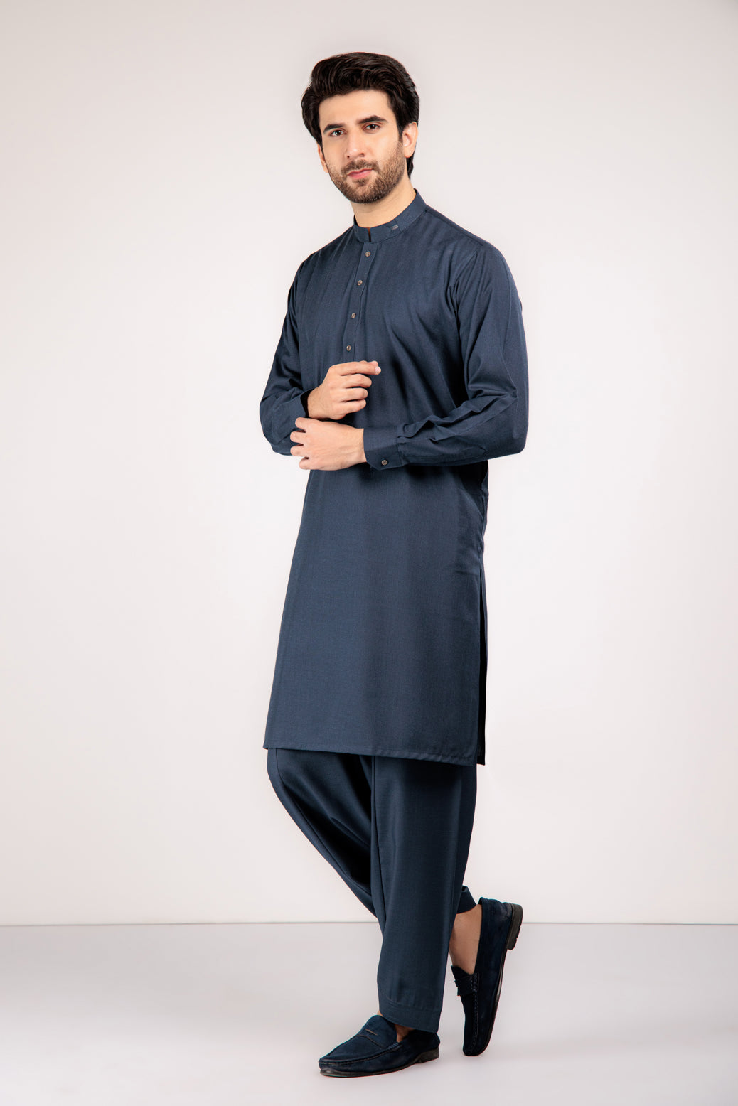 N-BLUE-KURTA SHALWAR-BLENDED (KSRW22-017)