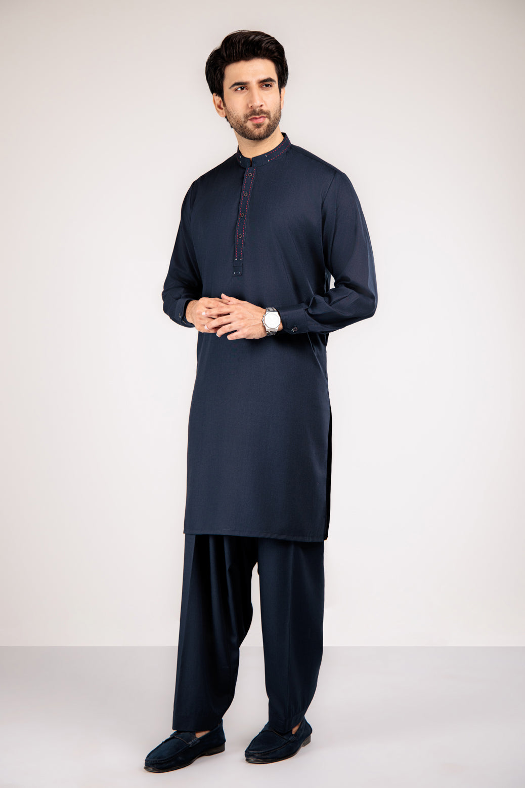 E-BLUE-KURTA SHALWAR-BLENDED (KSRW22-025)