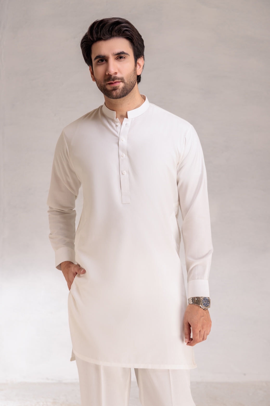 WHITE-BLENDED-KURTA PAJAMA/TROUSER  (KSW22-003)