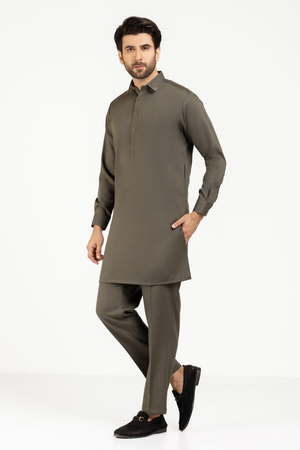 F-GREEN-BLENDED-KURTA PAJAMA/TROUSER (KSW22-008)