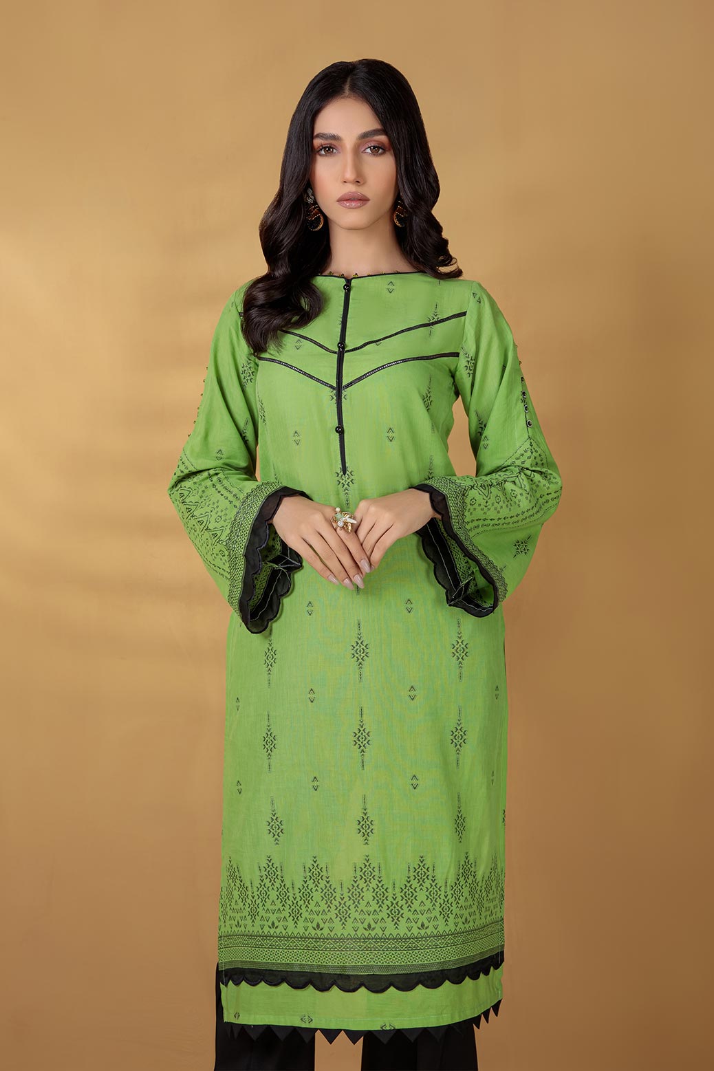 GREEN-JACQUARD-1 PIECE KURTI (RBNW221P01)