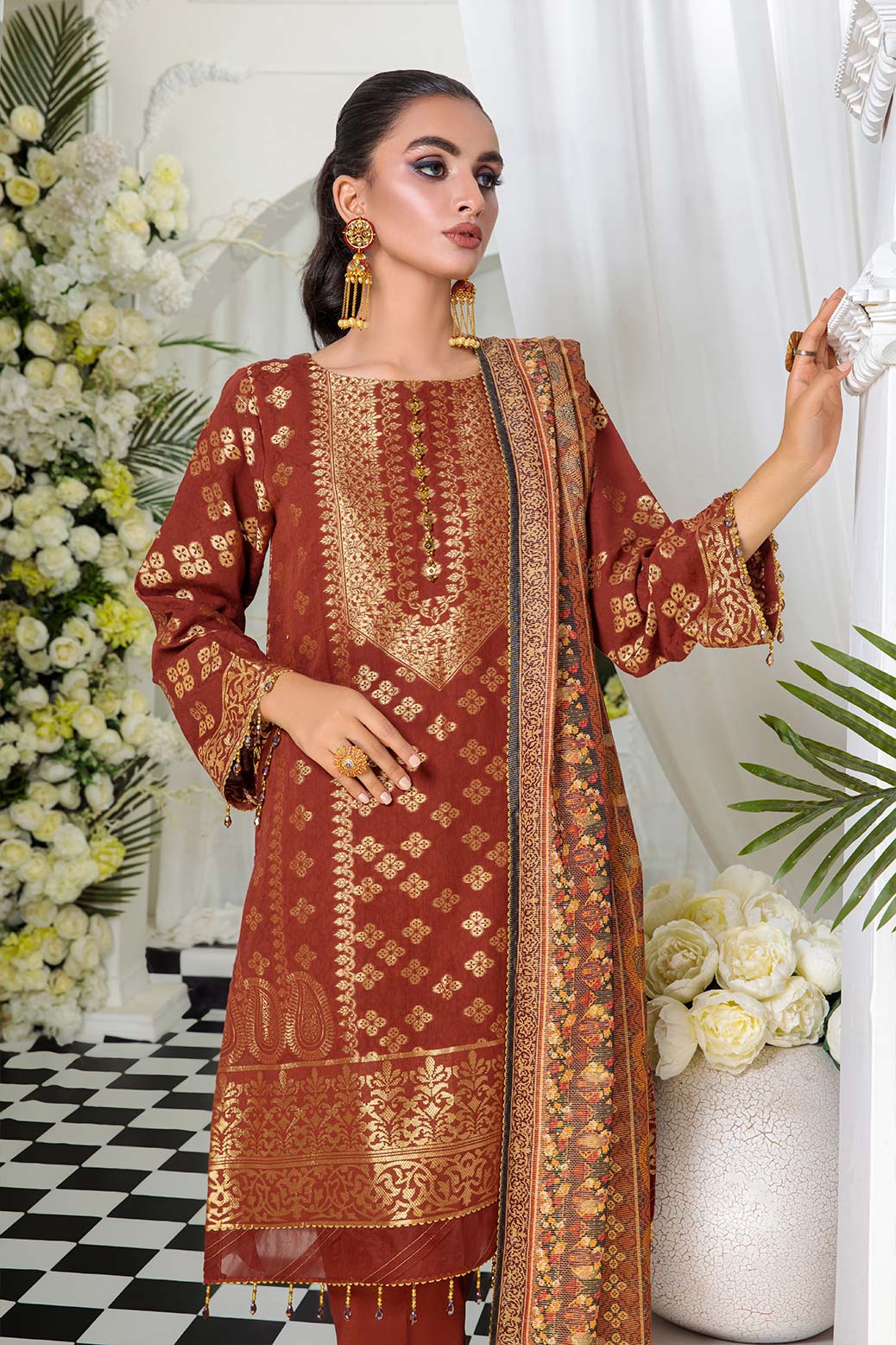 BROWN-JACQUARD-3 PIECE (SRNS223P28)