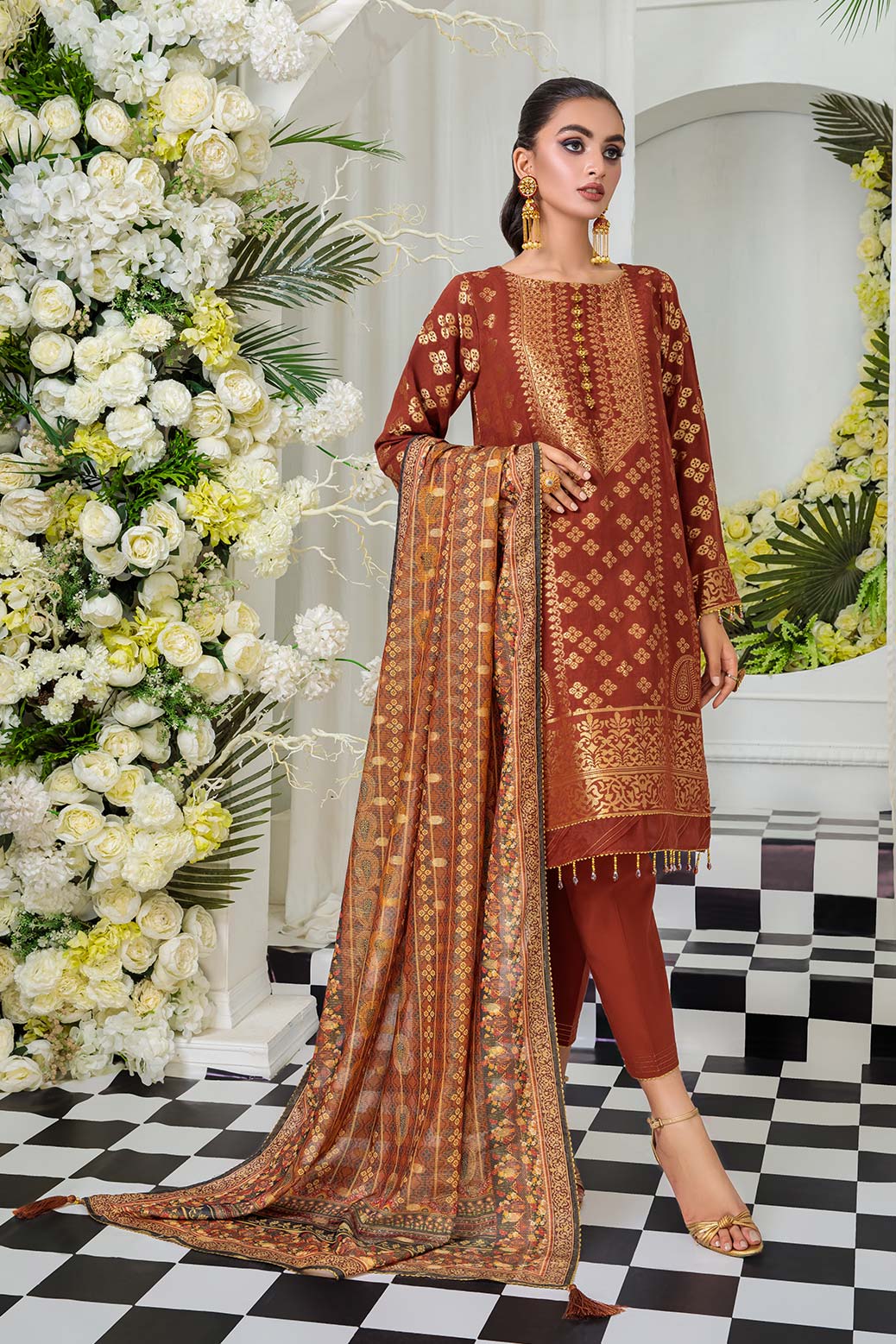 BROWN-JACQUARD-3 PIECE (SRNS223P28)