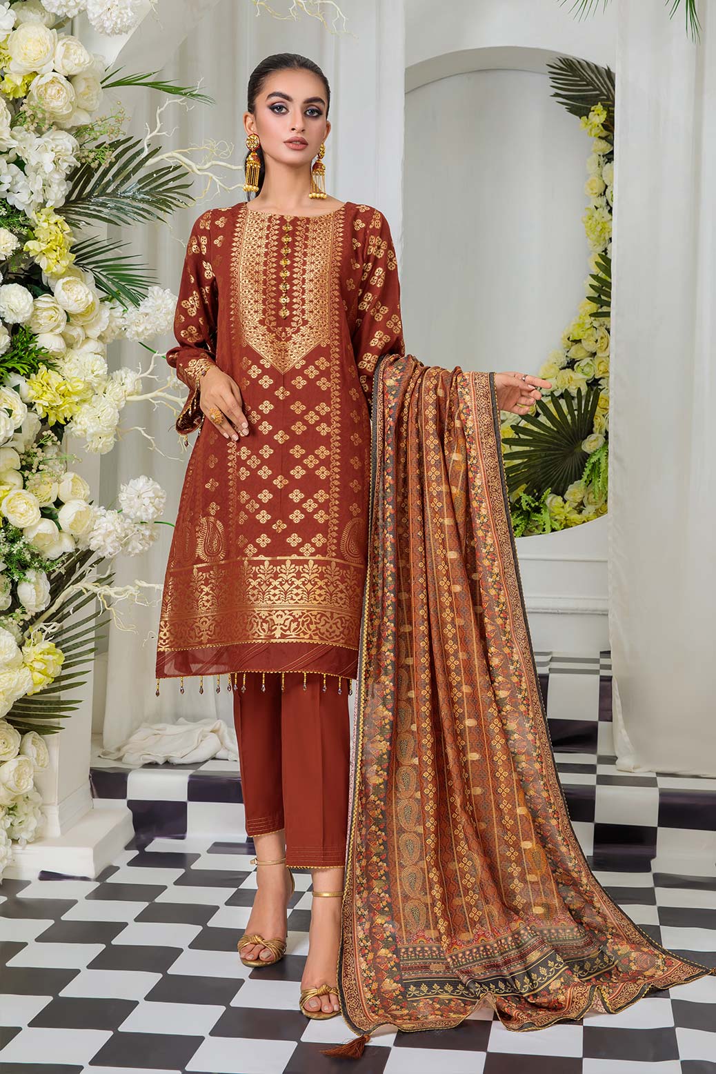 BROWN-JACQUARD-3 PIECE (SRNS223P28)