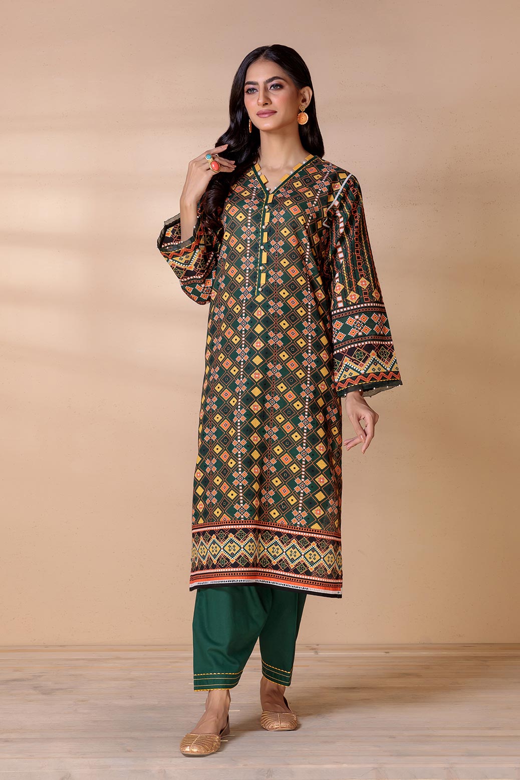 GREEN-KHADDAR-2 PIECE-SUIT (WAS222P16)