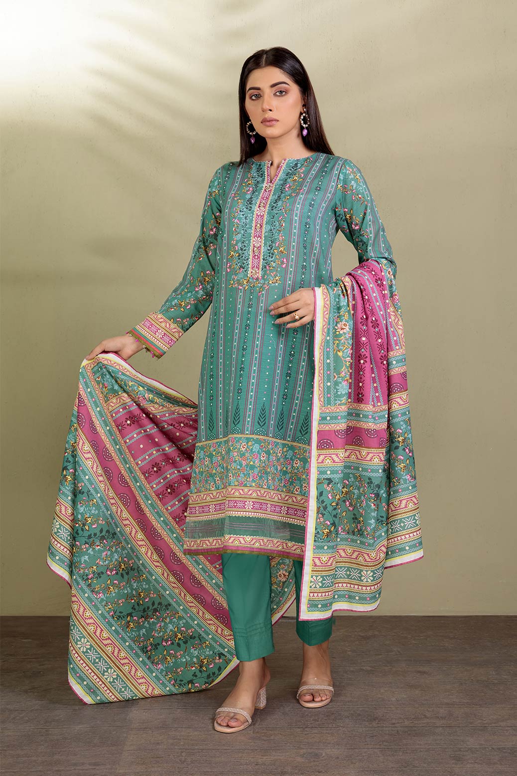 BLUE-KHADDAR-3 PIECE SUIT (WAS223P02)