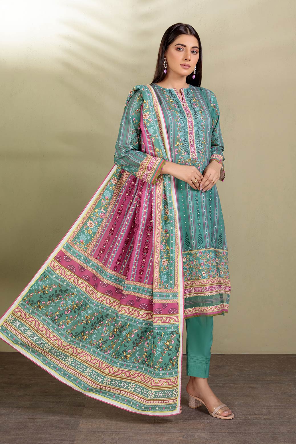 BLUE-KHADDAR-3 PIECE SUIT (WAS223P02)