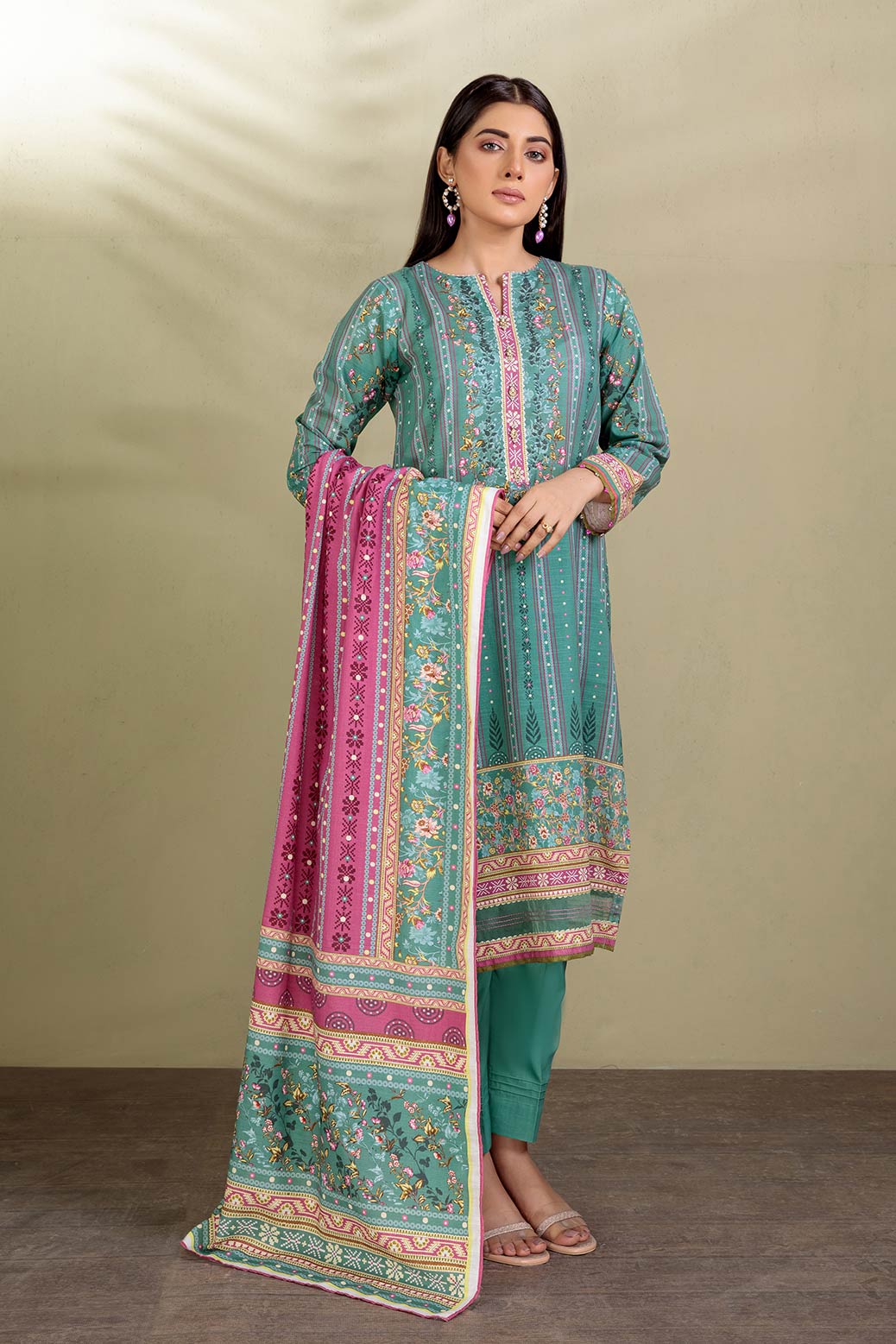 BLUE-KHADDAR-3 PIECE SUIT (WAS223P02)