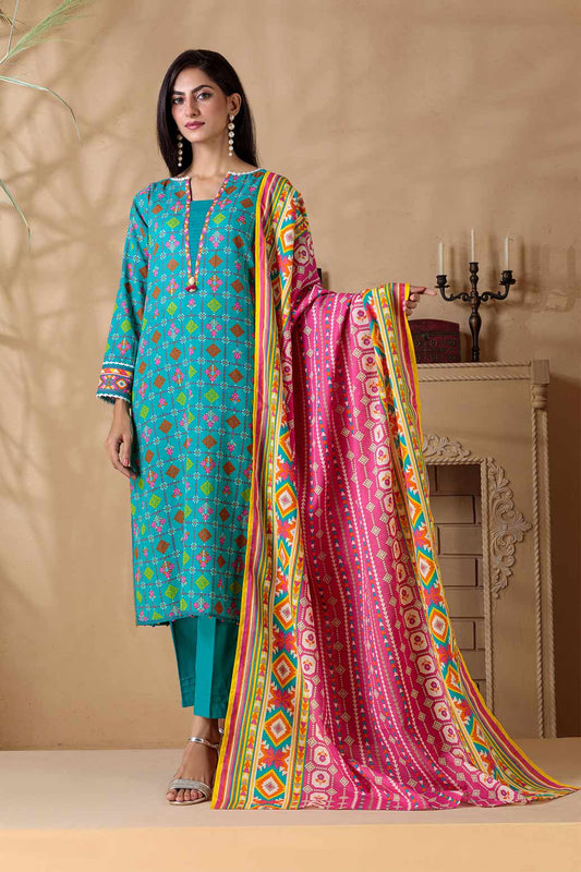 TEAL-KHADDAR-3 PIECE SUIT  (WAS223P04)