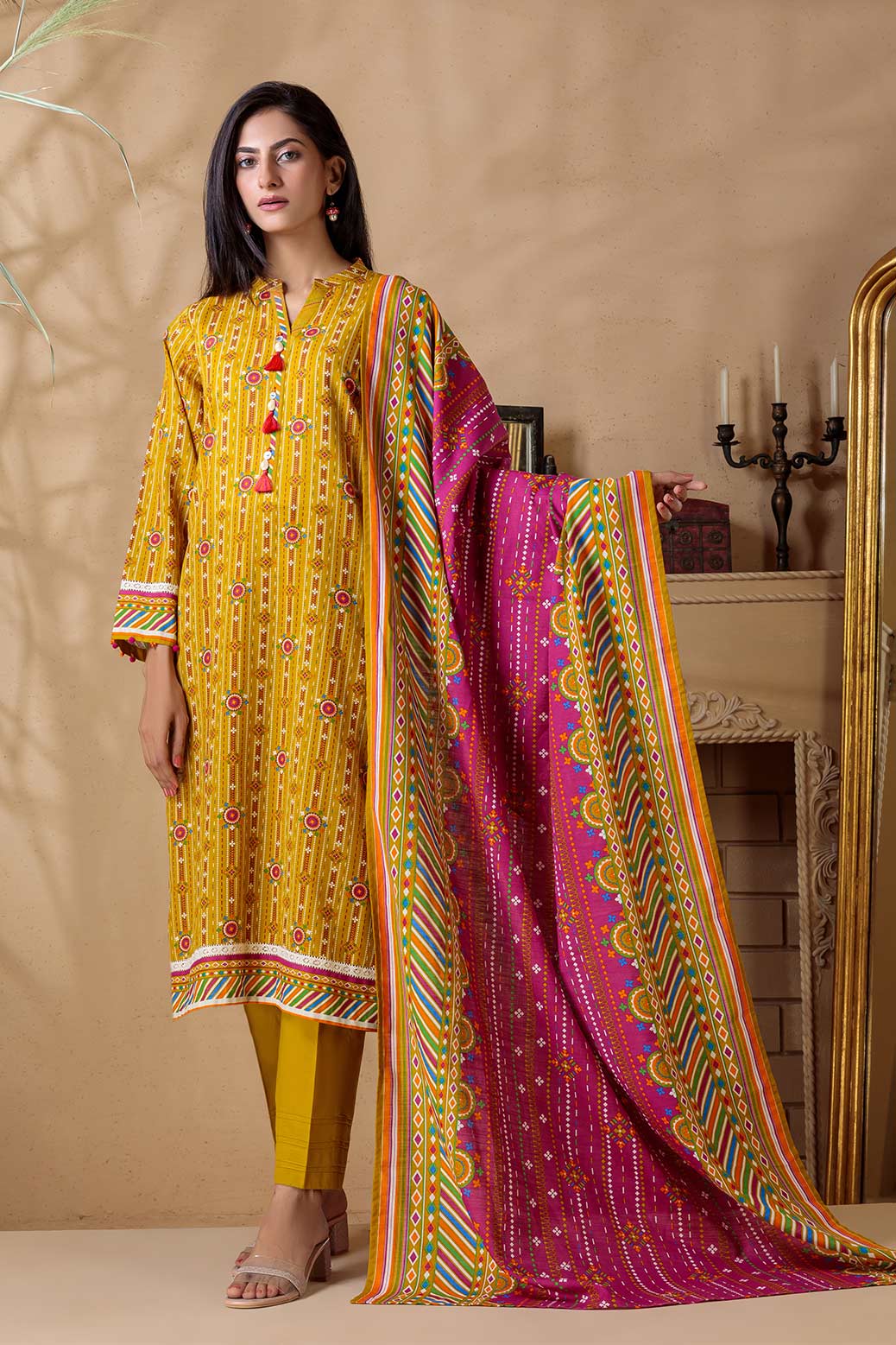 YELLOW-KHADDAR-3 PIECE-SUIT (WAS223P07)