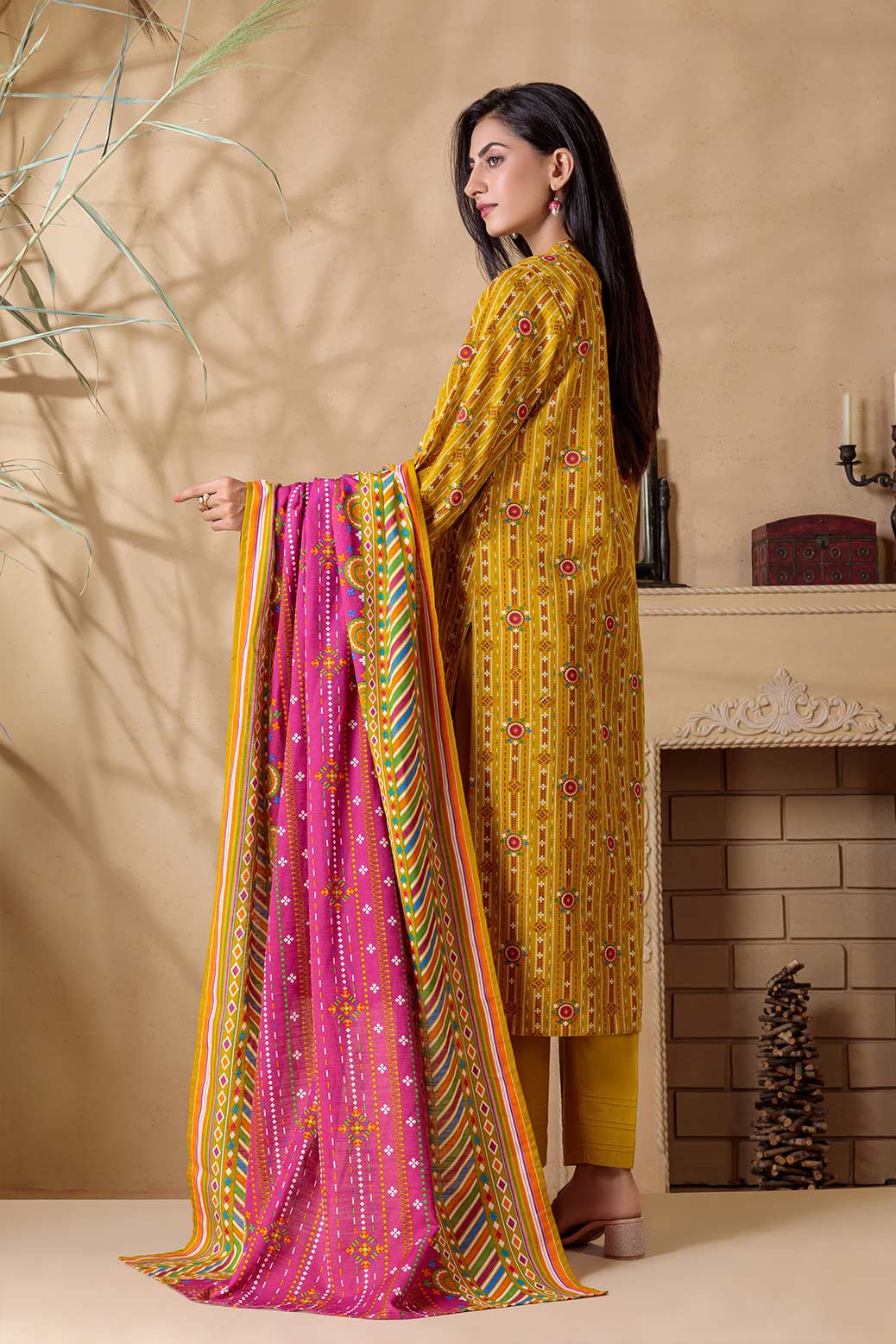 YELLOW-KHADDAR-3 PIECE-SUIT (WAS223P07)