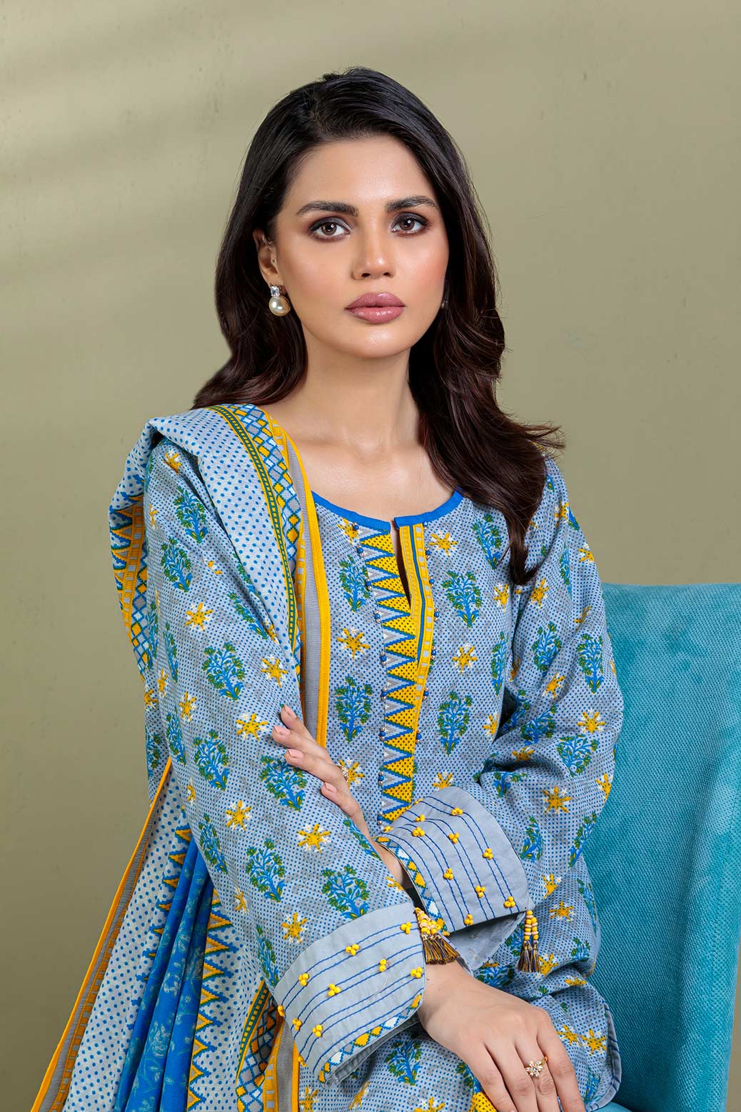 BLUE-KHADDAR-3 PIECE SUIT  (WAS223P15)