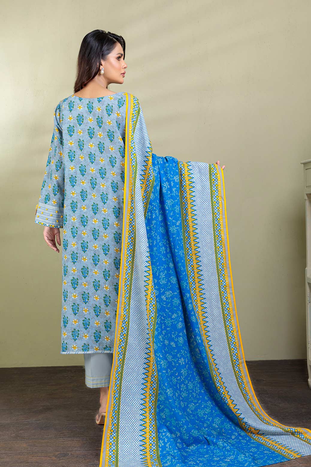 BLUE-KHADDAR-3 PIECE SUIT  (WAS223P15)