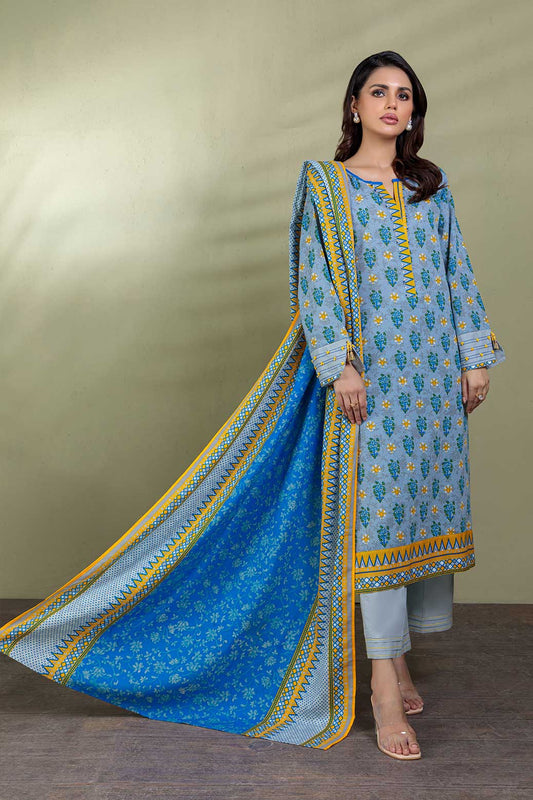 BLUE-KHADDAR-3 PIECE SUIT  (WAS223P15)