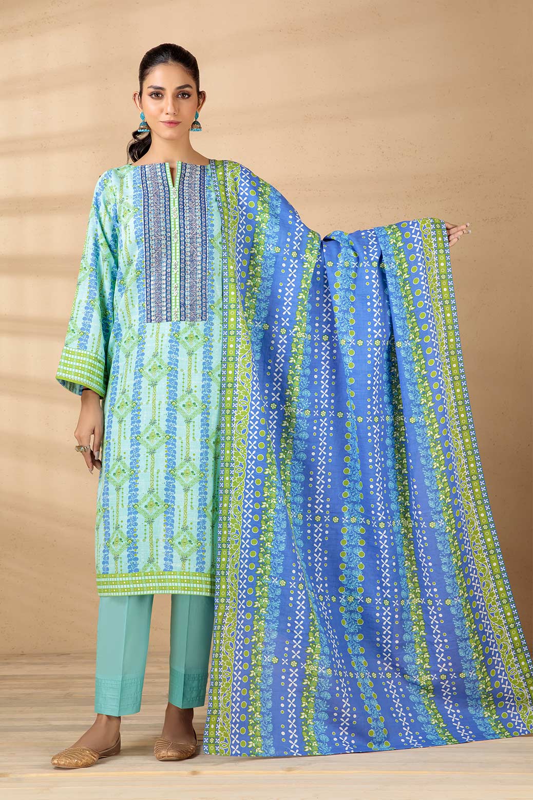 BLUE-KHADDAR-3 PIECE SUIT  (WAS223P29)