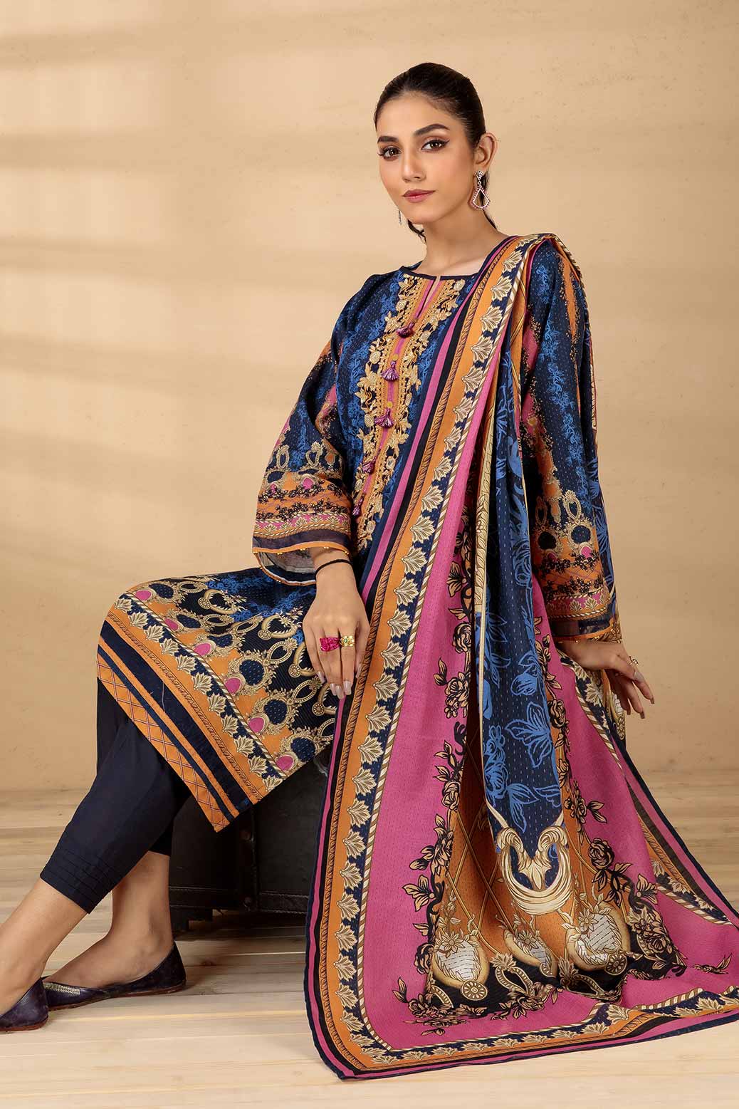 BLUE-KHADDAR-3 PIECE-SUIT (WAS223P50)