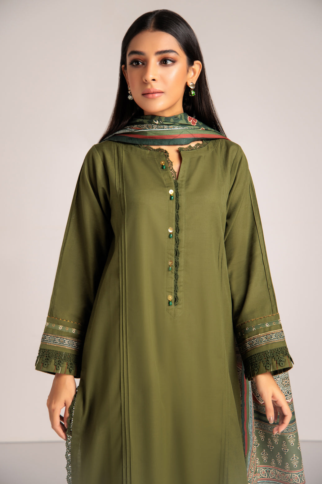 GREEN-KHADDAR-3 PIECE-SUIT (WAS223P71)