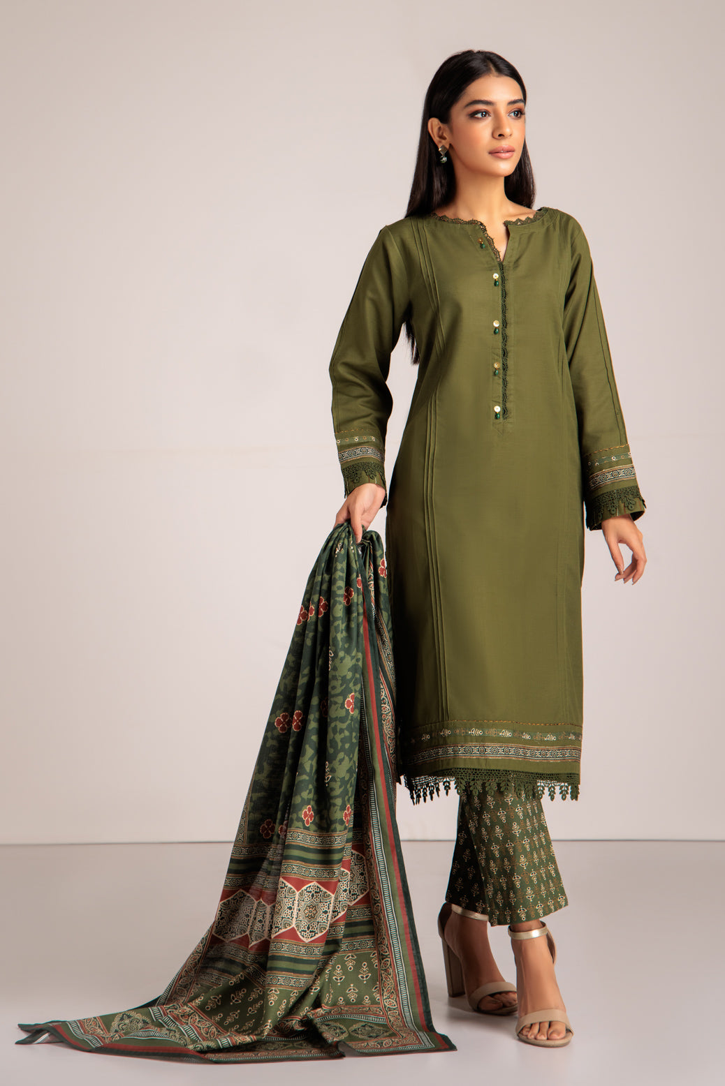 GREEN-KHADDAR-3 PIECE-SUIT (WAS223P71)