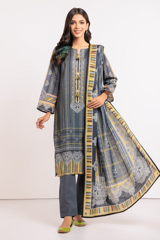 GRAY-KHADDAR-3 PIECE-SUIT (WAS223P77)