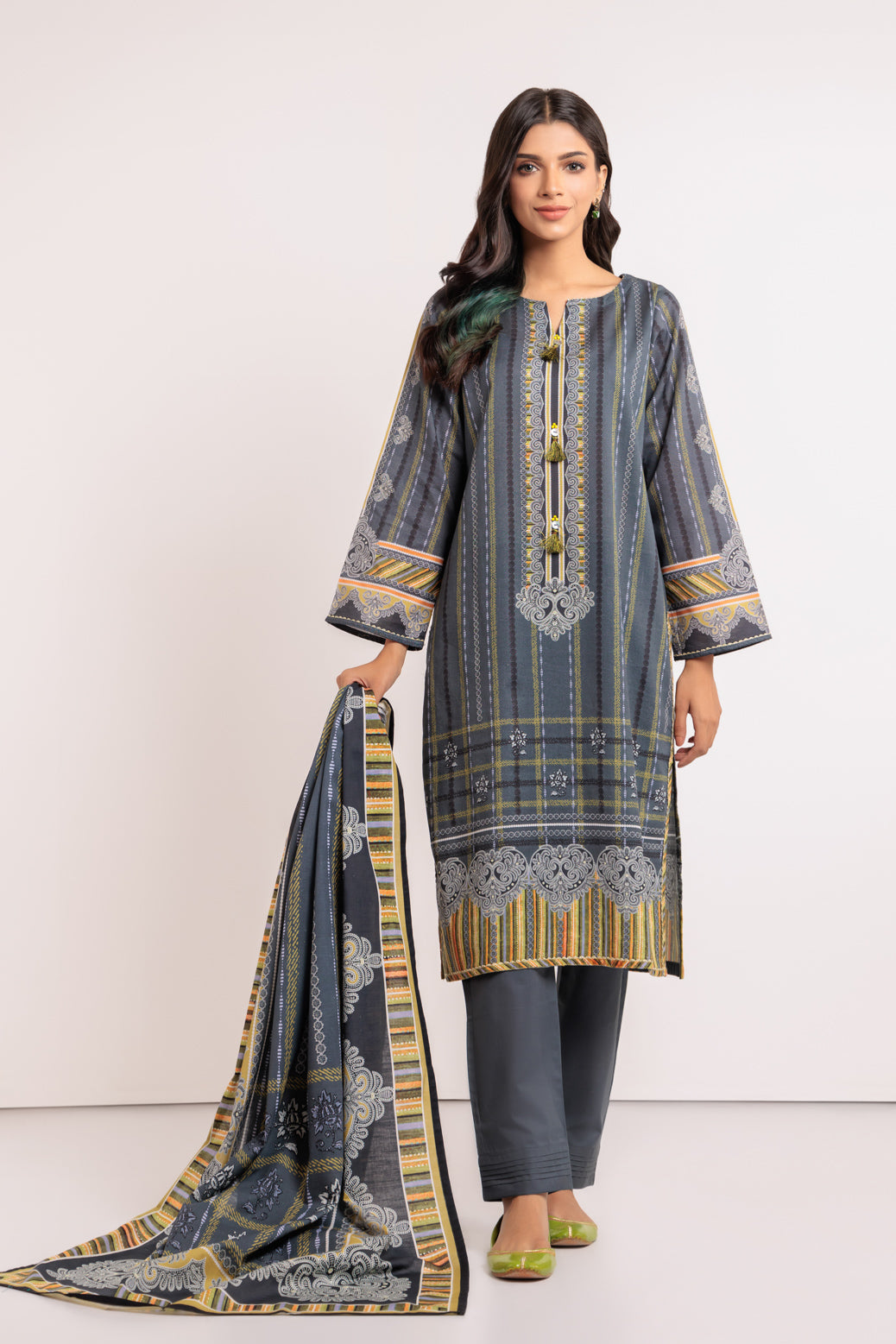 GRAY-KHADDAR-3 PIECE-SUIT (WAS223P77)