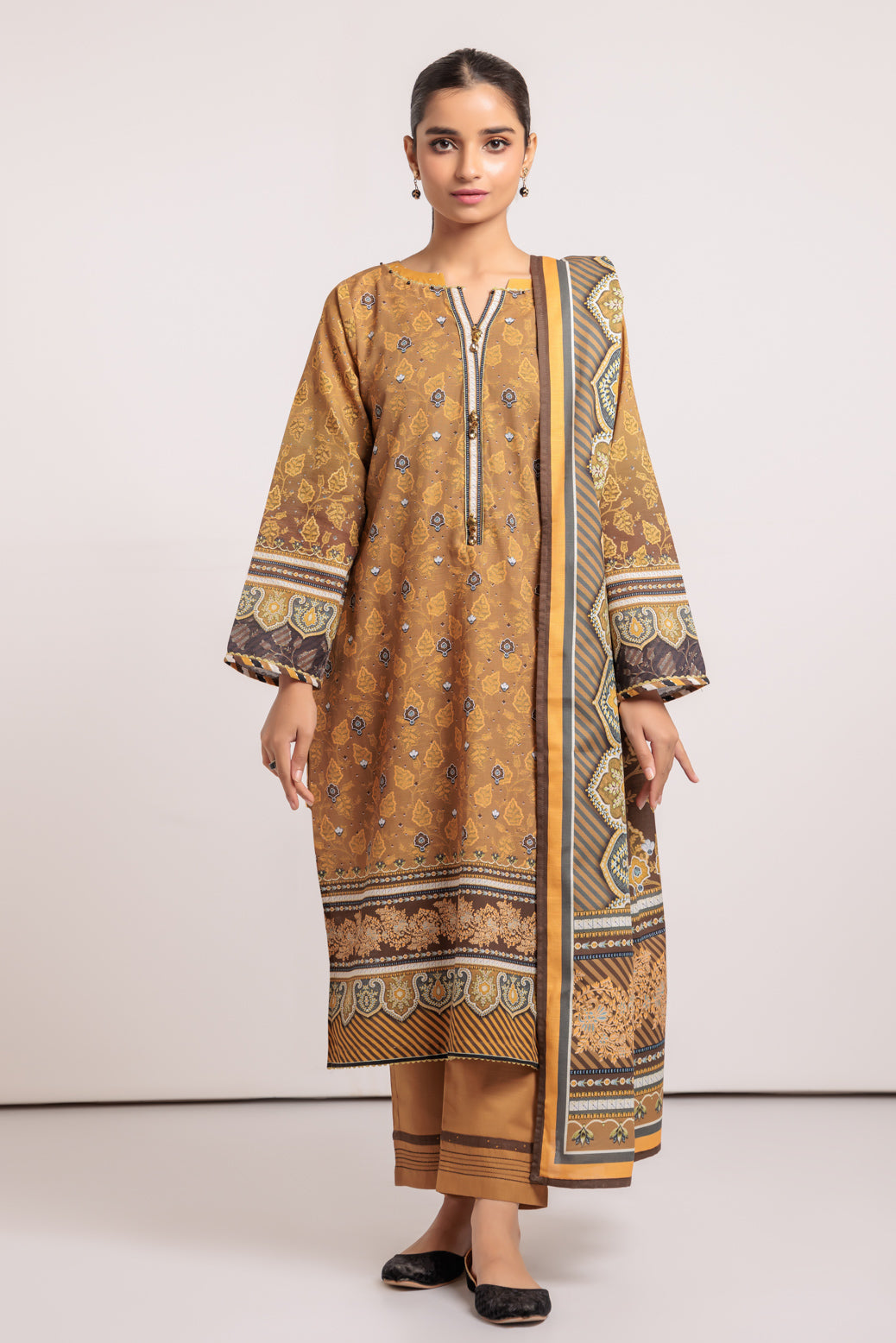 BROWN-KHADDAR-3 PIECE (WAS223P85)