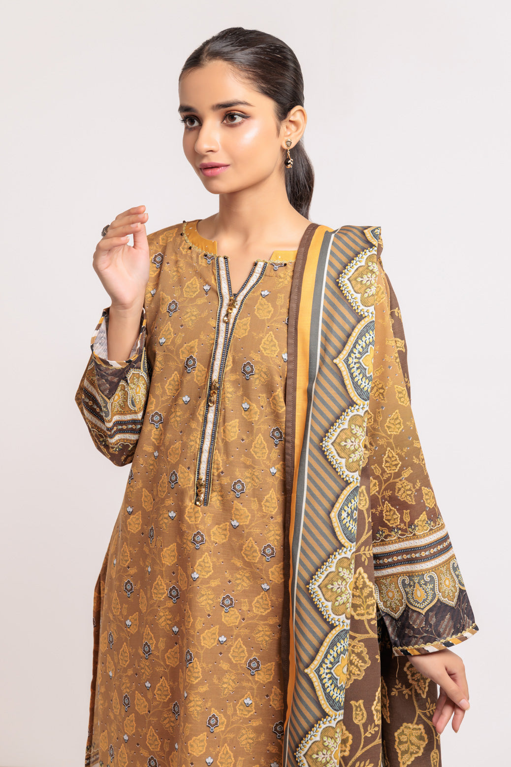 BROWN-KHADDAR-3 PIECE (WAS223P85)