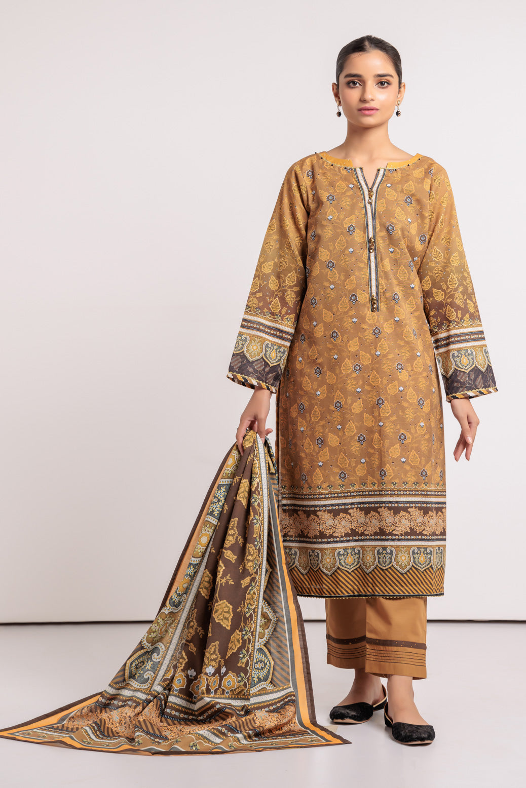 BROWN-KHADDAR-3 PIECE (WAS223P85)