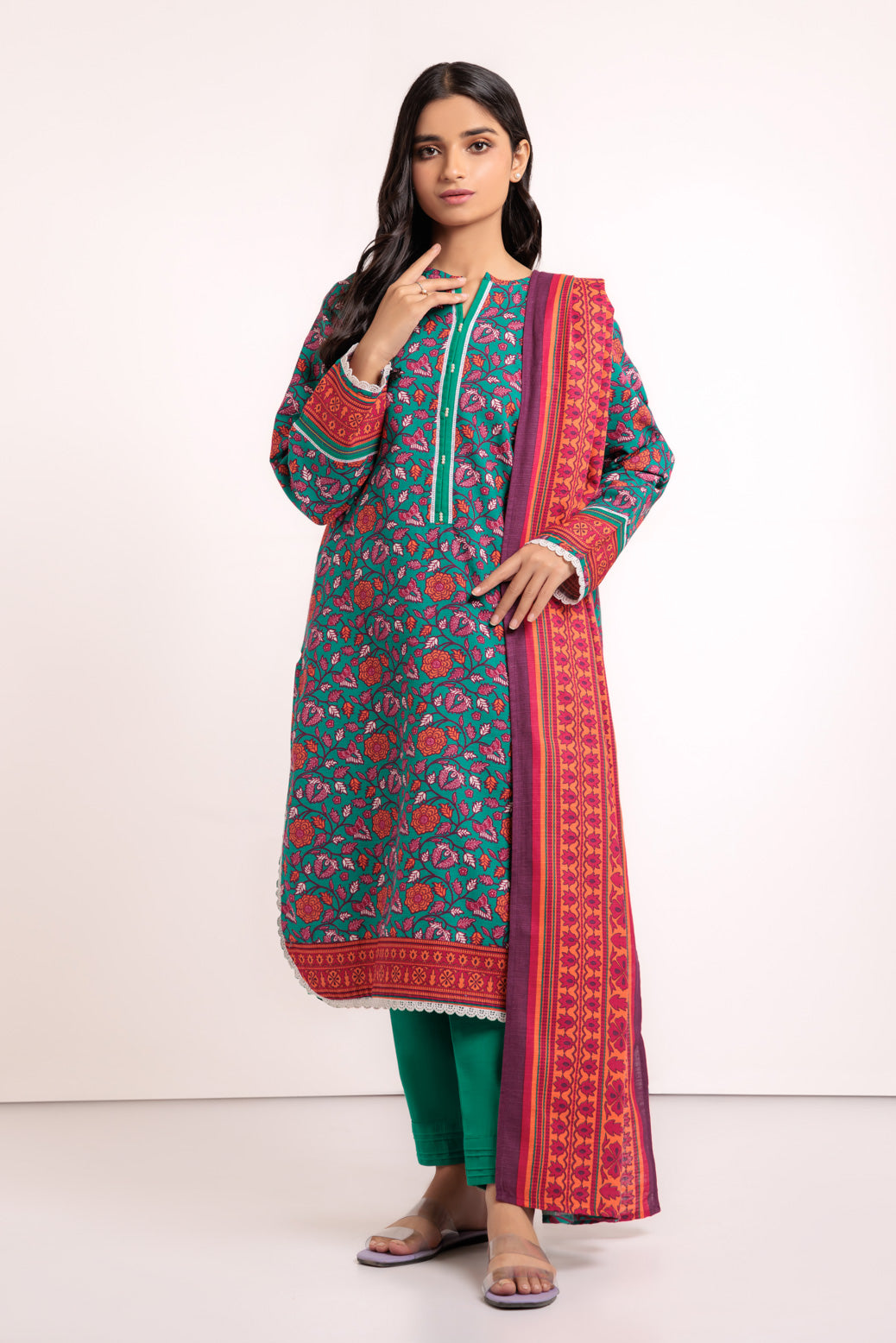 GREEN-KHADDAR-3 PIECE (WAS223P98)