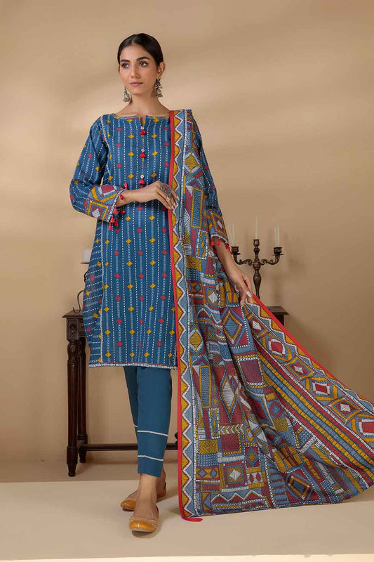 BLUE-KHADDAR-3 PIECE-SUIT (WRS223P19)