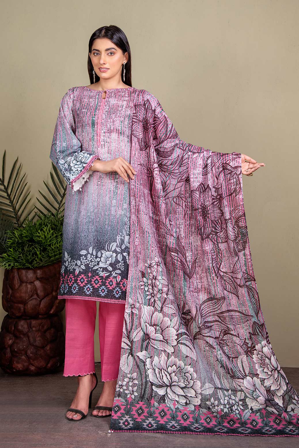 GRAY-KHADDAR-3 PIECE-SUIT (WRS223P20)