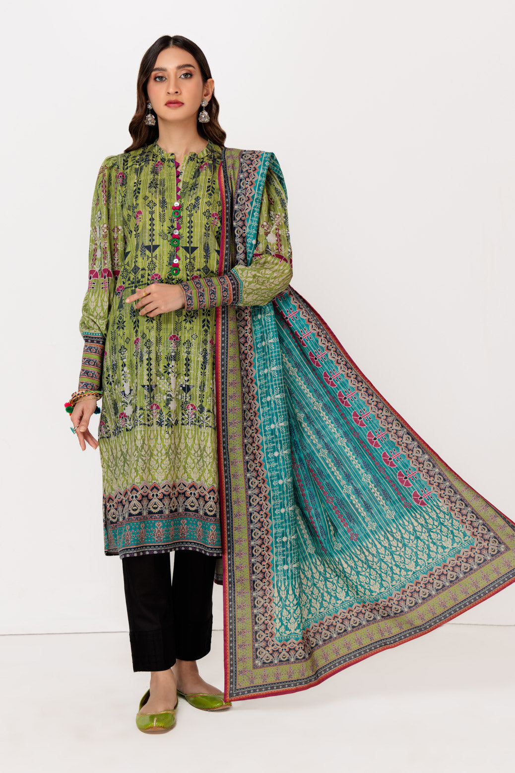 GREEN-KHADDAR-2 PIECE-SUIT (WSS222P04)