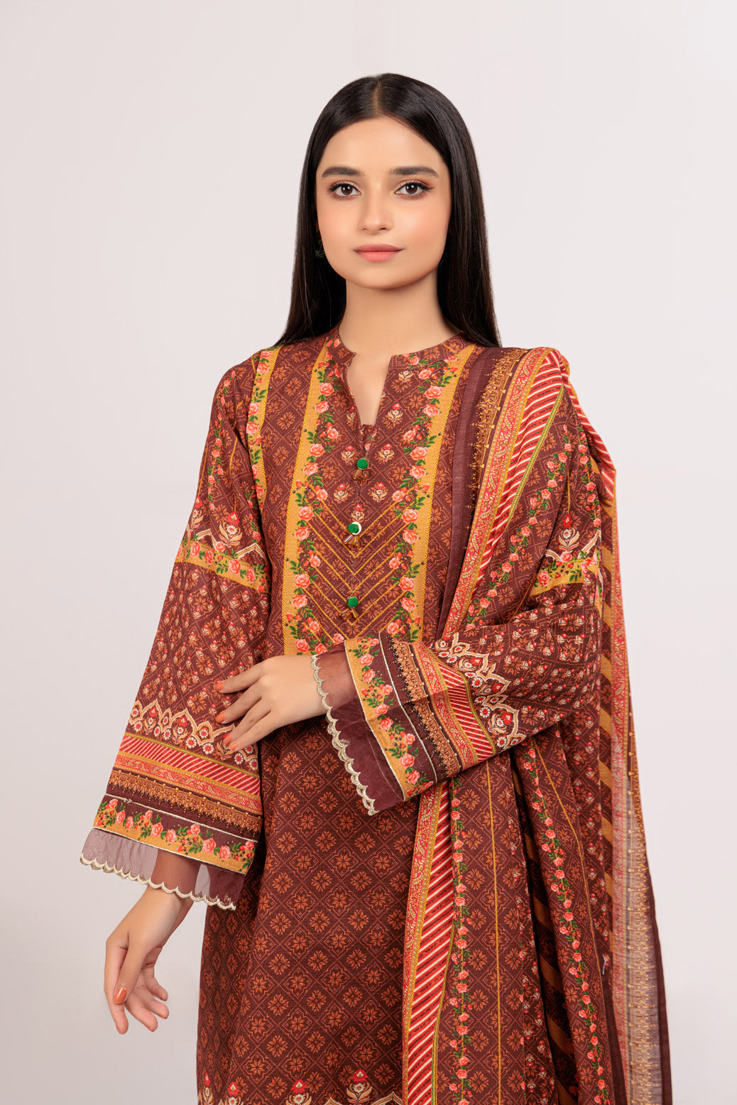 BROWN-KHADDAR-3 PIECE (WSS223P103)