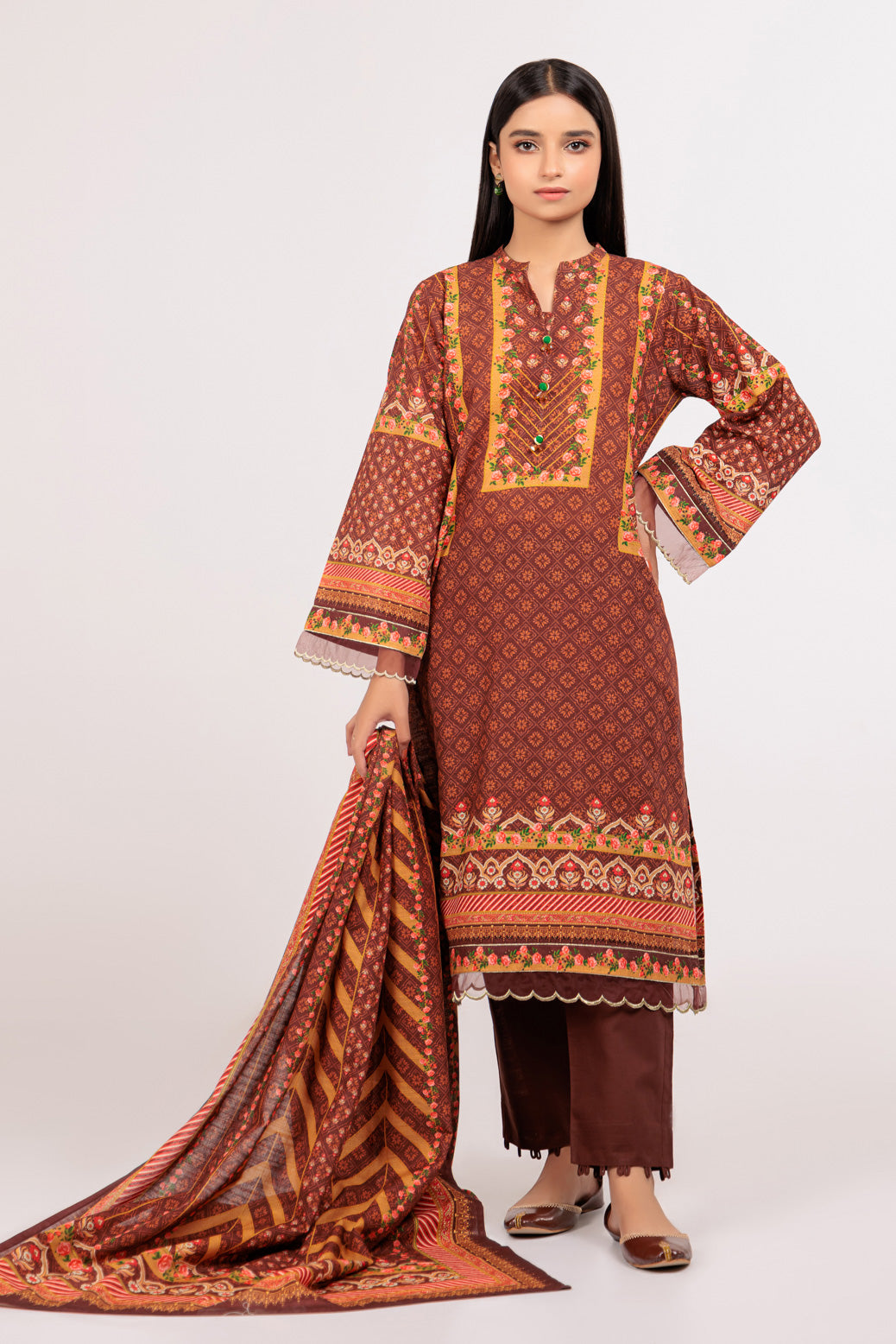 BROWN-KHADDAR-3 PIECE (WSS223P103)