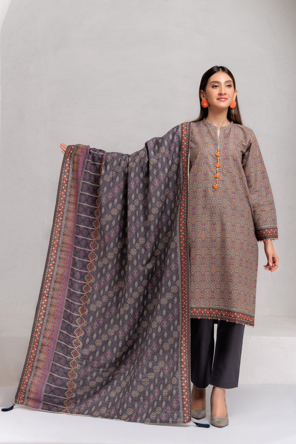 GRAY-KHADDAR-3 PIECE SUIT (WSS223P54)